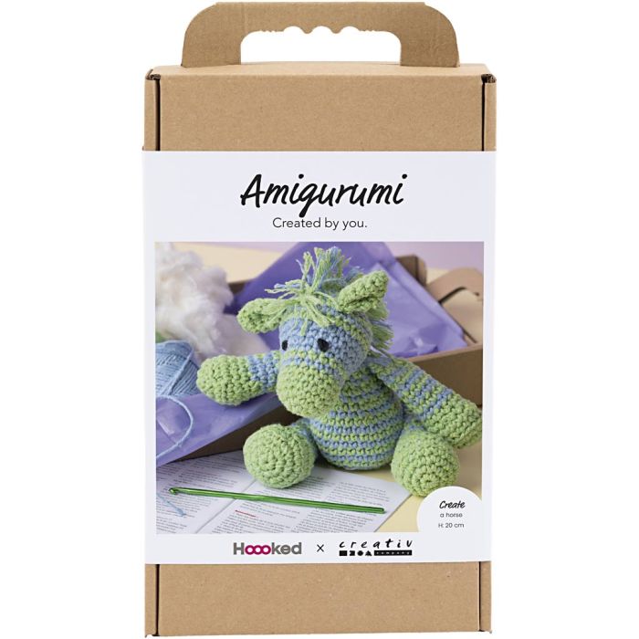 DIY Kit Amigurumi, Zebra, lys blå, lys grøn, 1 pk.