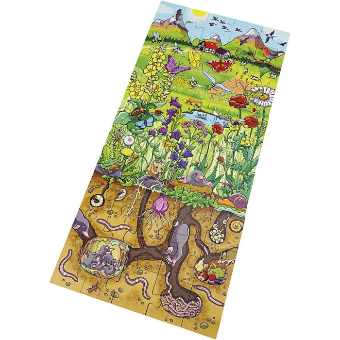 beleduc Gulvpuslespil i træ, Udforsk blomsterengen, L: 63 cm, B: 30 cm, 45 brikker, 1 stk.