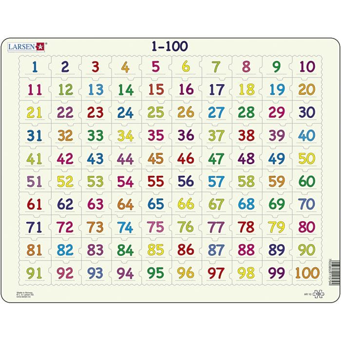 Lær at tælle-puslespil, str. 36,5x28,5 cm, 100 brikker, 1 stk.