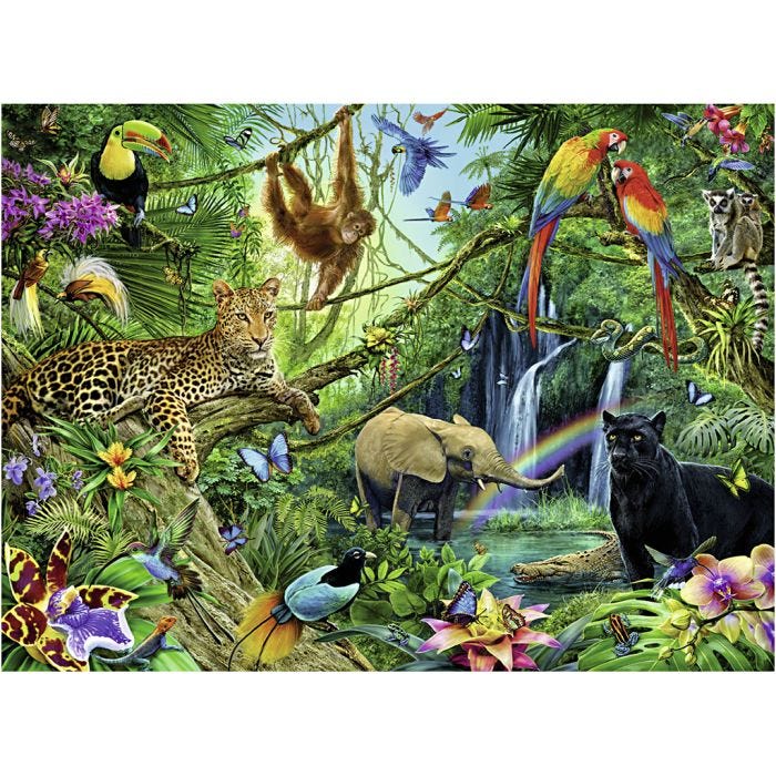 Puslespil jungle, str. 49x36 cm, 1 stk., 200 brikker