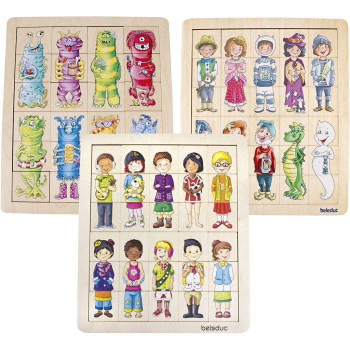 beleduc Match og Mix Puslespil, str. 28,9x33,6 cm, 20 brikker, 3 stk./ 1 pk.