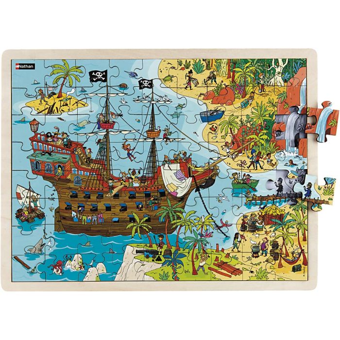 Nathan Træpuslespil, Pirater, str. 42x32 cm, 72 brikker, 1 stk.