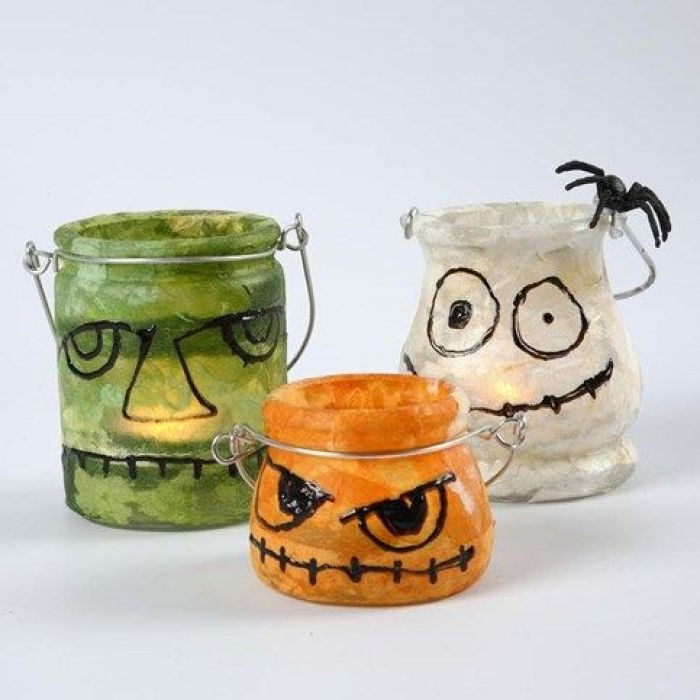 Lanterne dekoreret som Frankensteins monster, spøgelse og græskar med silkepapir og 3D Liner