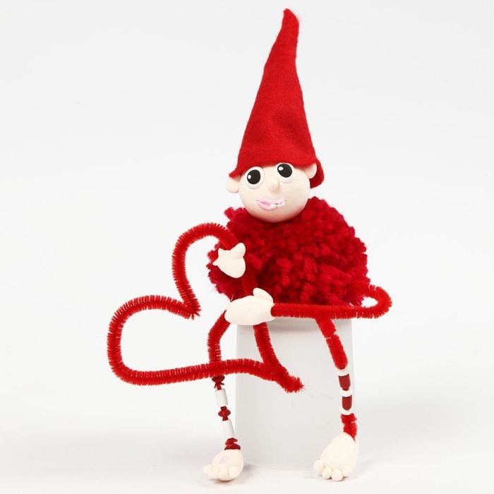 Nisse af pompon, Silk Clay og chenille med perler