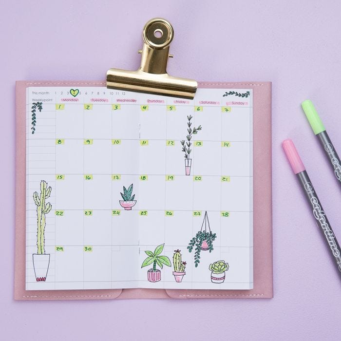 Dekoreret ugekalender til Bullet journal og planner