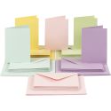 Kort og kuverter, kort str. 10,5x15 cm, kuvert str. 11,5x16,5 cm, 110+220 g, pastelfarver, 50 sæt/ 1 pk.