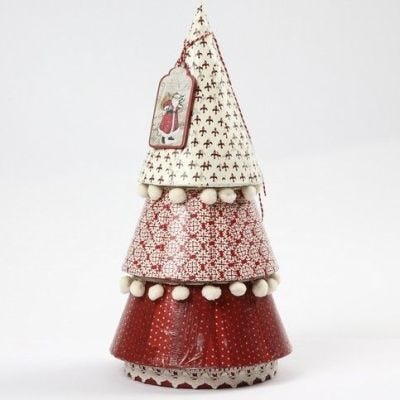 Juletræ i papmaché med decoupage
