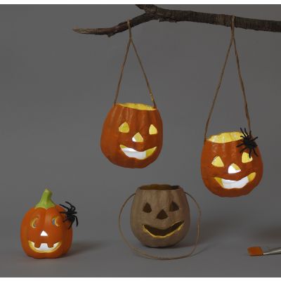 Græskar lanterner af pap og terrakotta til halloween