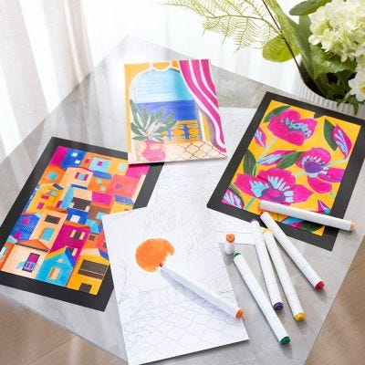 Illustrationer farvelagt efter paint by numbers teknik