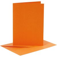 Kort og kuverter, kort str. 10,5x15 cm, kuvert str. 11,5x16,5 cm, 110+220 g, orange, 6 sæt/ 1 pk.
