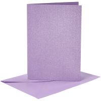 Kort og kuverter, kort str. 10,5x15 cm, kuvert str. 11,5x16,5 cm, perlemor, 120+210 g, lilla, 4 sæt/ 1 pk.