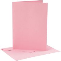 Kort og kuverter, kort str. 12,7x17,8 cm, kuvert str. 13,3x18,5 cm, 220 g, rosa, 4 sæt/ 1 pk.