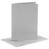 Kort og kuverter, kort str. 10,5x15 cm, kuvert str. 11,5x16,5 cm, 120+210 g, grå, 6 sæt/ 1 pk.