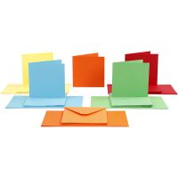 Kort og kuverter, kort str. 15x15 cm, kuvert str. 16x16 cm, 110+220 g, ass. farver, 50 sæt/ 1 pk.