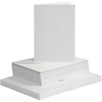 Kort og kuverter, kort str. 10,5x15 cm, kuvert str. 11,5x16,5 cm, 120+240 g, hvid, 50 sæt/ 1 pk.