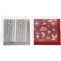 Dekorationsfolie og design limark, magisk jul, 15x15 cm, rød, sølv, 2x2 ark/ 1 pk.
