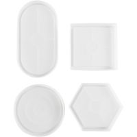 Silikoneform, Oval, rund, firkantet, sekskantet, H: 1-1,5 cm, str. 9-17,5 cm, mat transparent, 4 stk./ 1 pk.