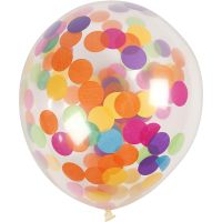 Balloner med konfetti, runde, diam. 23 cm, transparent, 4 stk./ 1 pk.