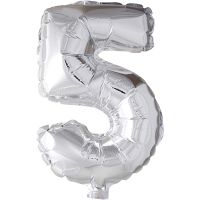 Folieballon, 5, H: 41 cm, sølv, 1 stk.