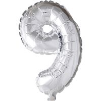 Folieballon, 9, H: 41 cm, sølv, 1 stk.