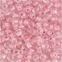Rocaiperler, diam. 4 mm, str. 6/0 , hulstr. 0,9-1,2 mm, rosa kerne, 500 g/ 1 pk.