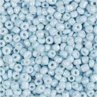 Rocaiperler, diam. 3 mm, str. 8/0 , hulstr. 0,6-1,0 mm, lys blå, 25 g/ 1 pk.