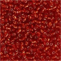 Rocaiperler, diam. 3 mm, str. 8/0 , hulstr. 0,6-1,0 mm, metal rød, 500 g/ 1 pk.