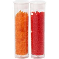 Rocaiperler, 2-cut, diam. 1,7 mm, str. 15/0 , hulstr. 0,5 mm, transparent orange, transparent rød, 2x7 g/ 1 pk.