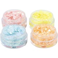 Glitter Clay, pastelblå, pastelorange, pastelpink, pastelgul, 4x5 ml/ 1 pk.