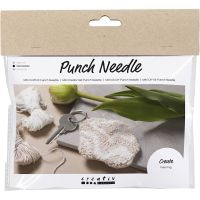 Mini DIY Kit Punch Needle , Nøglevedhæng, beige, 1 pk.