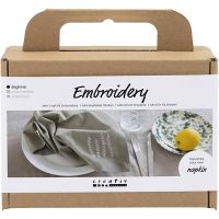Mini DIY Kit Broderi, Serviet, støvet grøn, 1 pk.