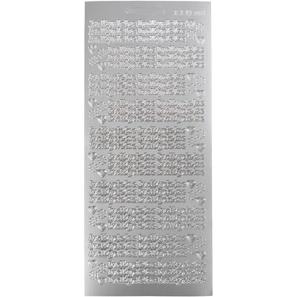 Stickers, indbydelse, 10x23 cm, sølv, 1 ark