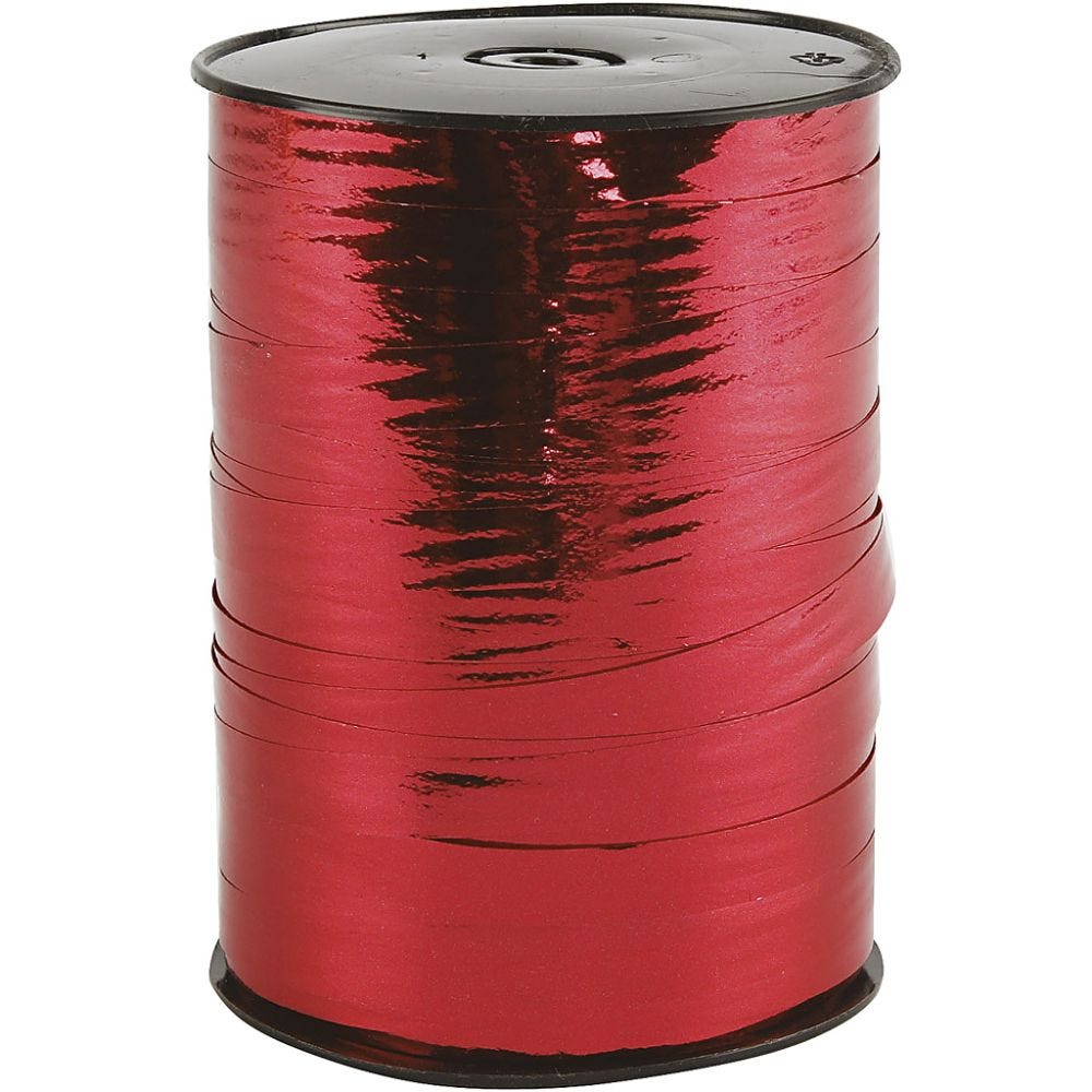 Gavebånd, B: 10 mm, blank, metal rød, 250 m/ 1 rl.