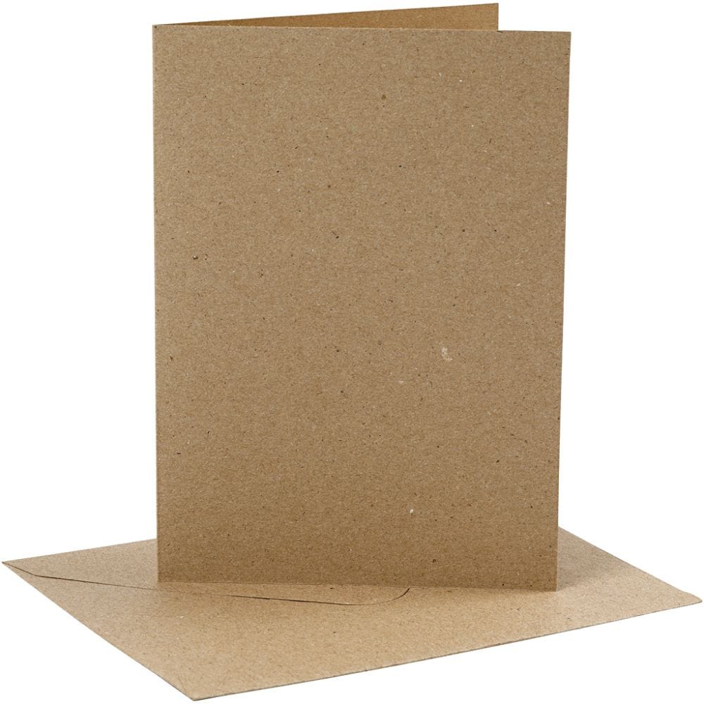 Kort og kuverter, kort str. 12,7x17,8 cm, kuvert str. 13,3x18,5 cm, 230 g, natur, 4 sæt/ 1 pk.