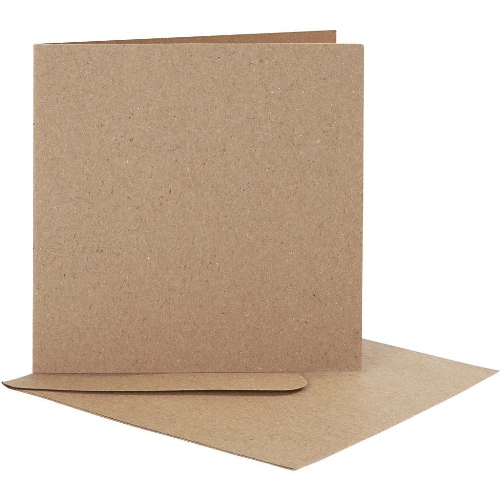Brevkort med kuvert, kort str. 12,5x12,5 cm, kuvert str. 13,5x13,5 cm, natur, 10 sæt/ 1 pk.