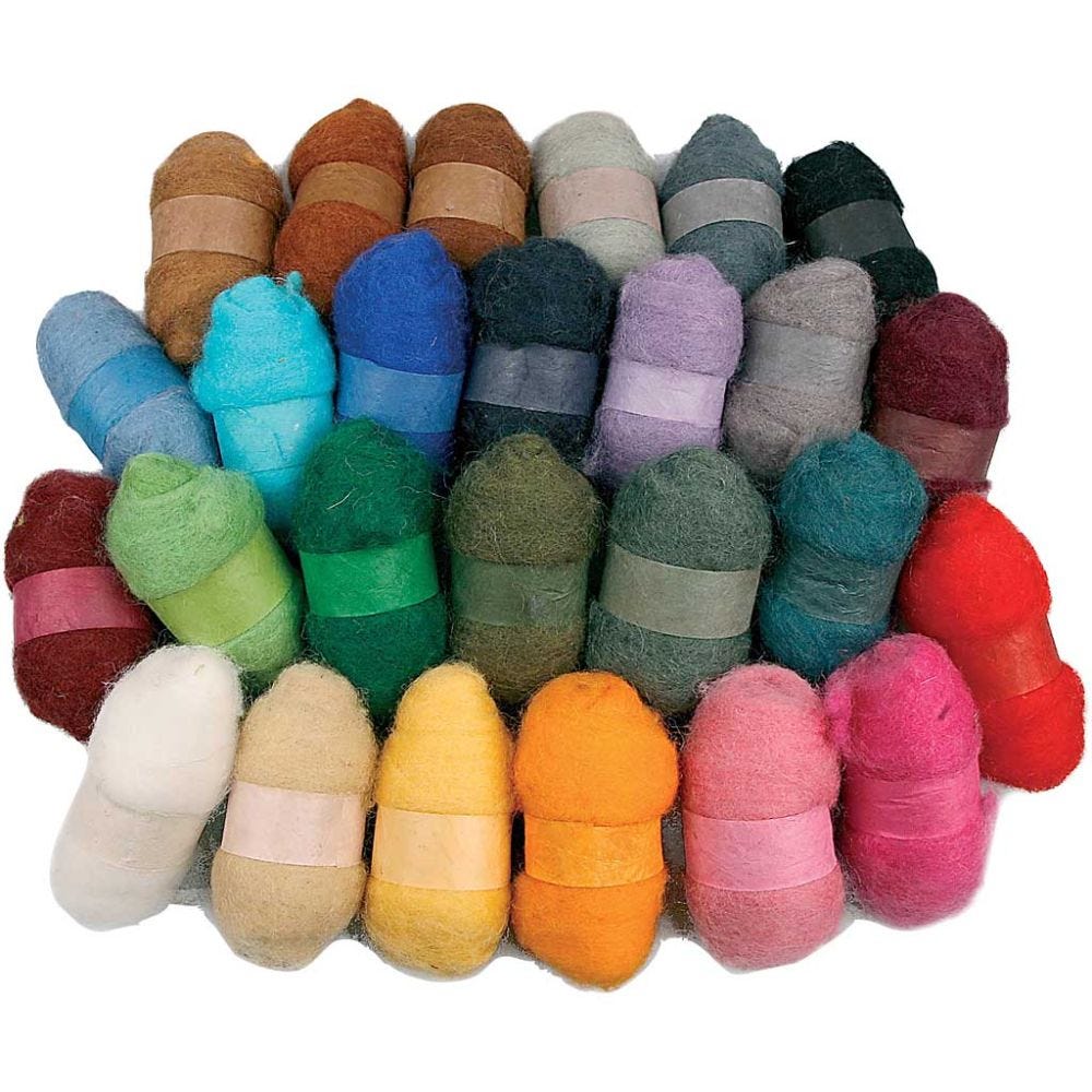 Kartet uld, ass. farver, 26x25 g/ 1 pk.