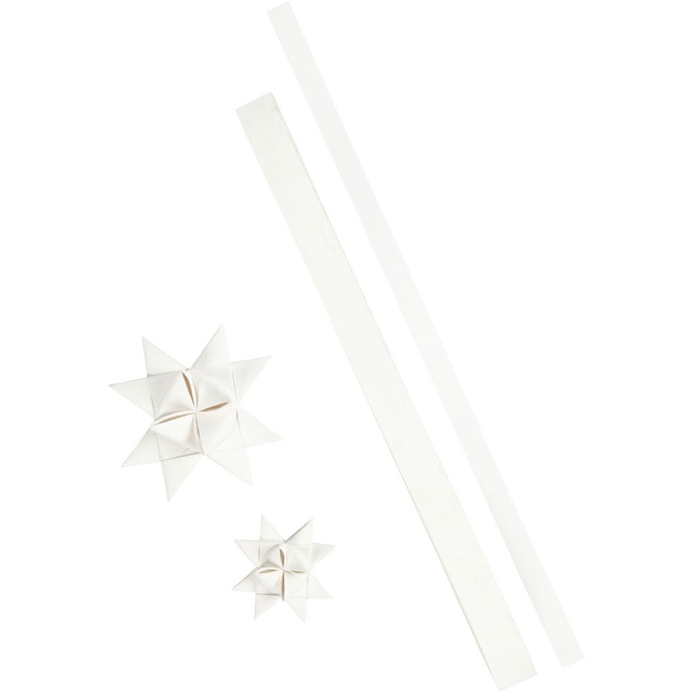 Stjernestrimler, L: 44+78 cm, B: 15+25 mm, 350 g, hvid, 24 strimler/ 1 pk.