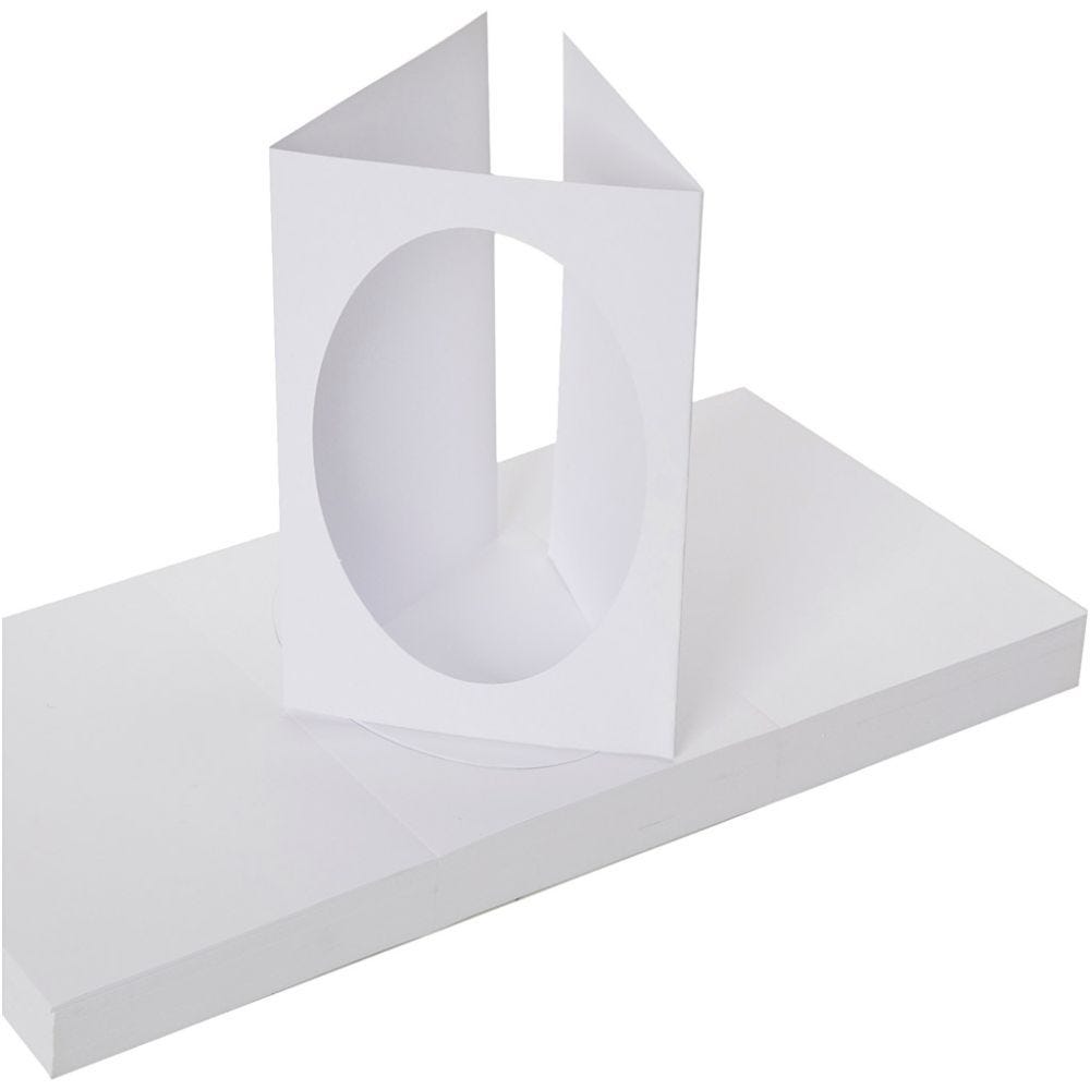 Passepartoutkort, ovalt hul, kort str. 10x15 cm, hvid, 100 stk./ 1 pk.