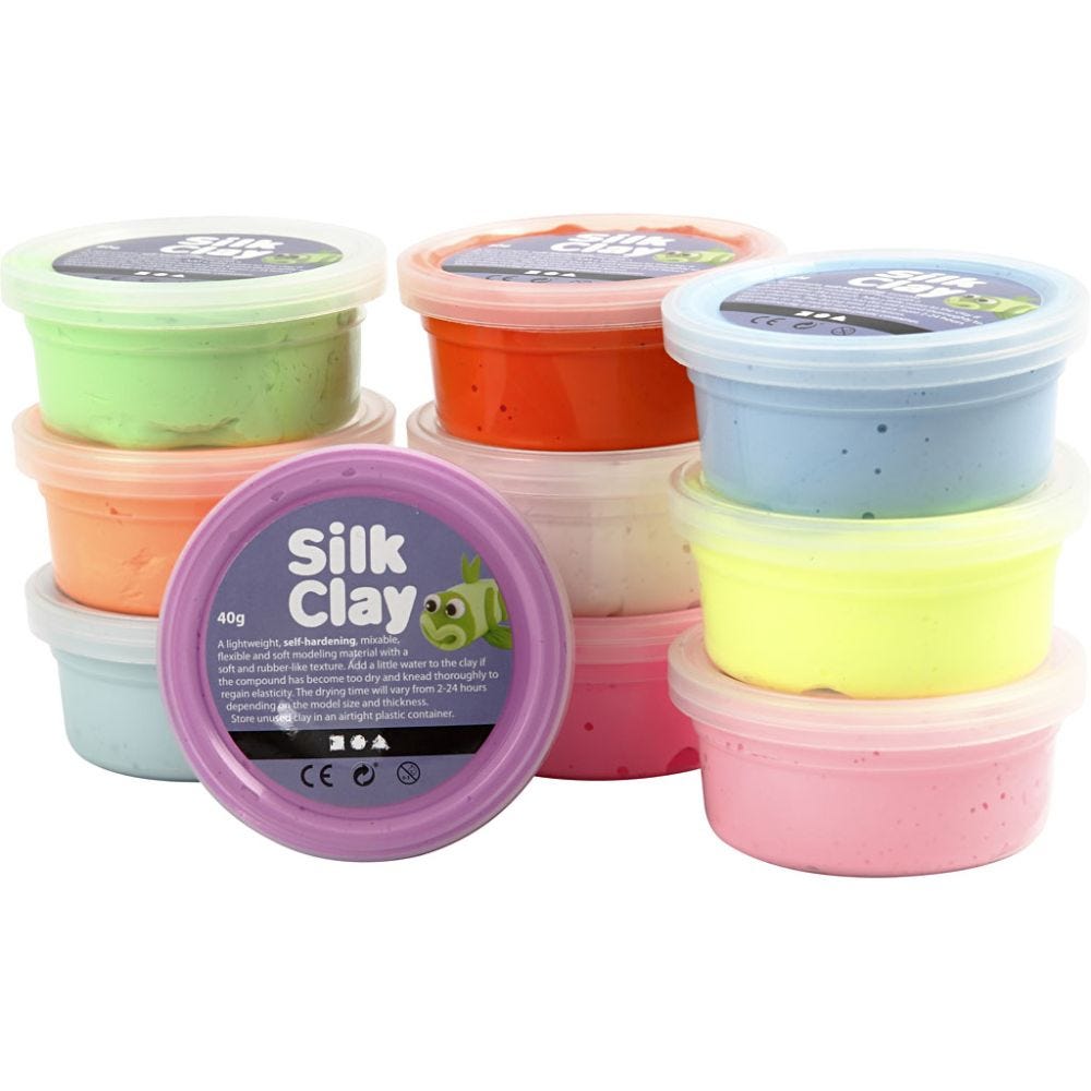 Silk Clay®, Basic 2, ass. farver, 10x40 g/ 1 pk.