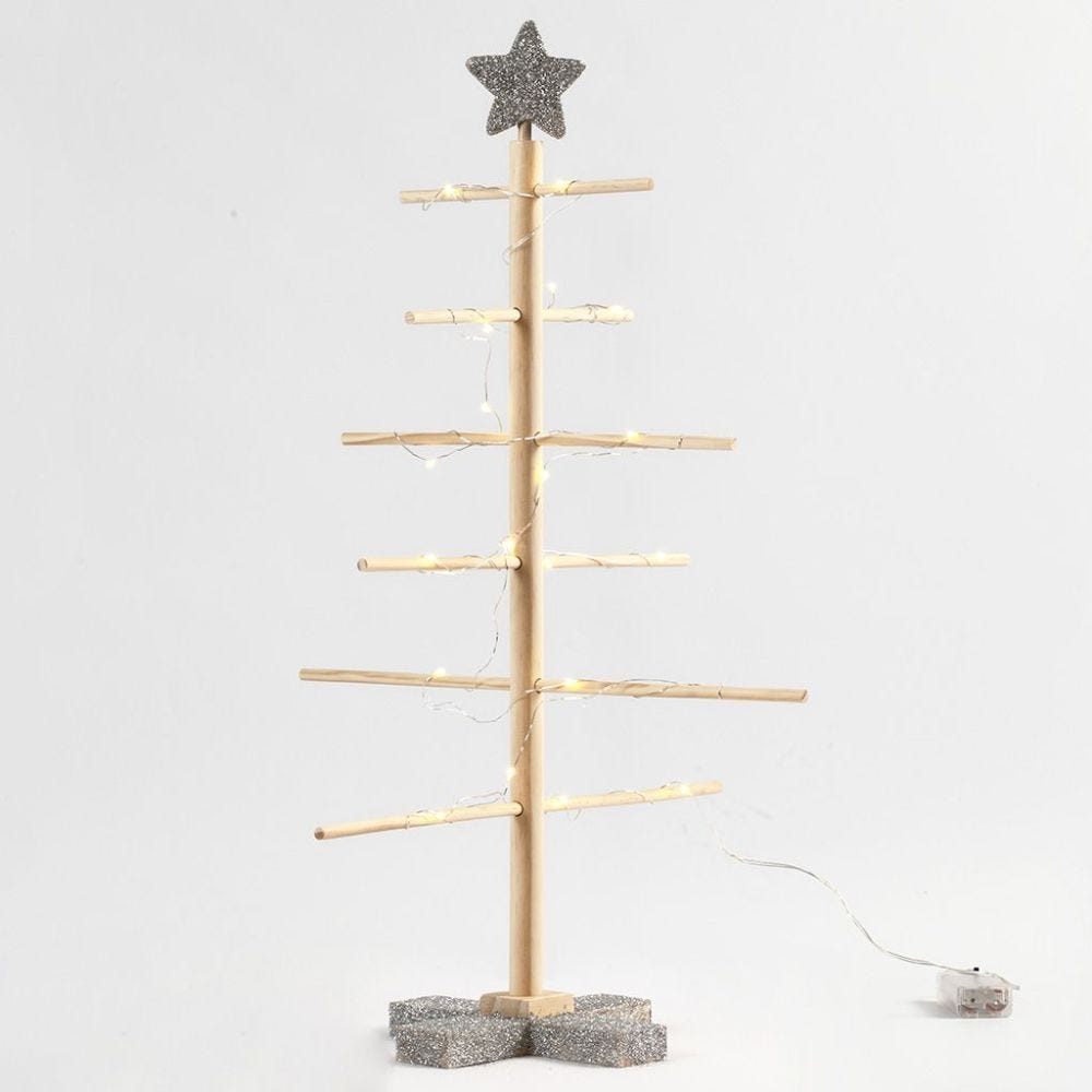 Saml-selv-juletræ med sølvglitter og LED lyskæde