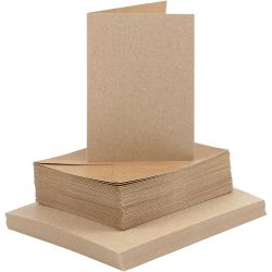 Kort og kuverter, kort str. 10,5x15 cm, kuvert str. 11,5x16,5 cm, 120+240, natur, 50 s&aelig;t/ 1 pk.