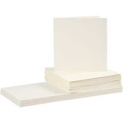 Kort og kuverter, kort str. 15x15 cm, kuvert str. 16x16 cm, 110+220 g, r&aring;hvid, 50 s&aelig;t/ 1 pk.