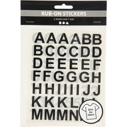 Rub on Stickers, bogstaver og tal, H: 17 mm, B: 17 mm, ark 12,2x15,3 cm, sort, 2 ark/ 1 pk.
