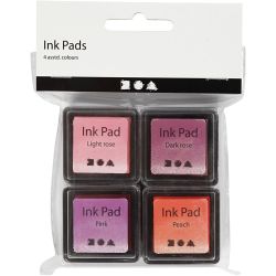 Stempelpude, H: 2 cm, str. 3,5x3,5 cm, fersken, pink, lys rosa, m&oslash;rk rosa, 4 stk./ 1 pk.