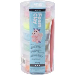 Foam Clay&reg;, glitter, pastelfarver, 6x14 g/ 1 pk.